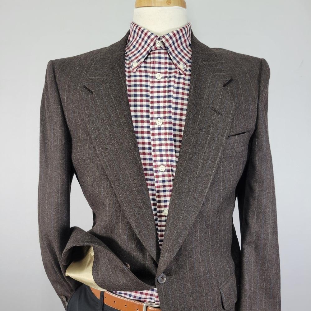 VTG Nino Cerruti Men's Sport Coat Blazer Two Button Flannel Brown Striped 40R - Picture 6 of 12